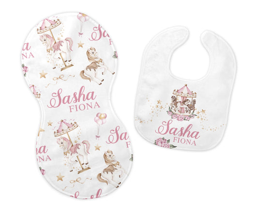 Carousel Bib and Burp Cloth Set, G30