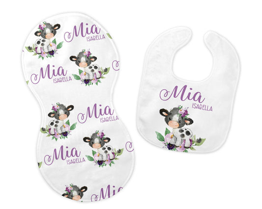 Purple Cow Bib and Burp Cloth Set, C5