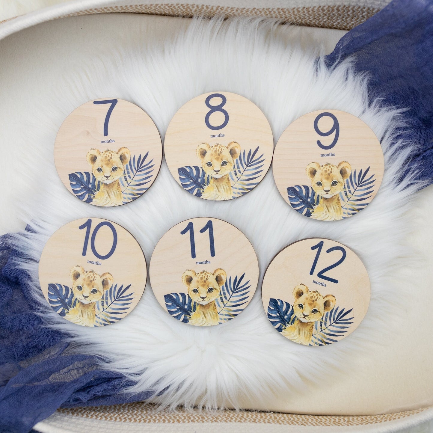 Lion Wood Milestone Cards, Blue S31