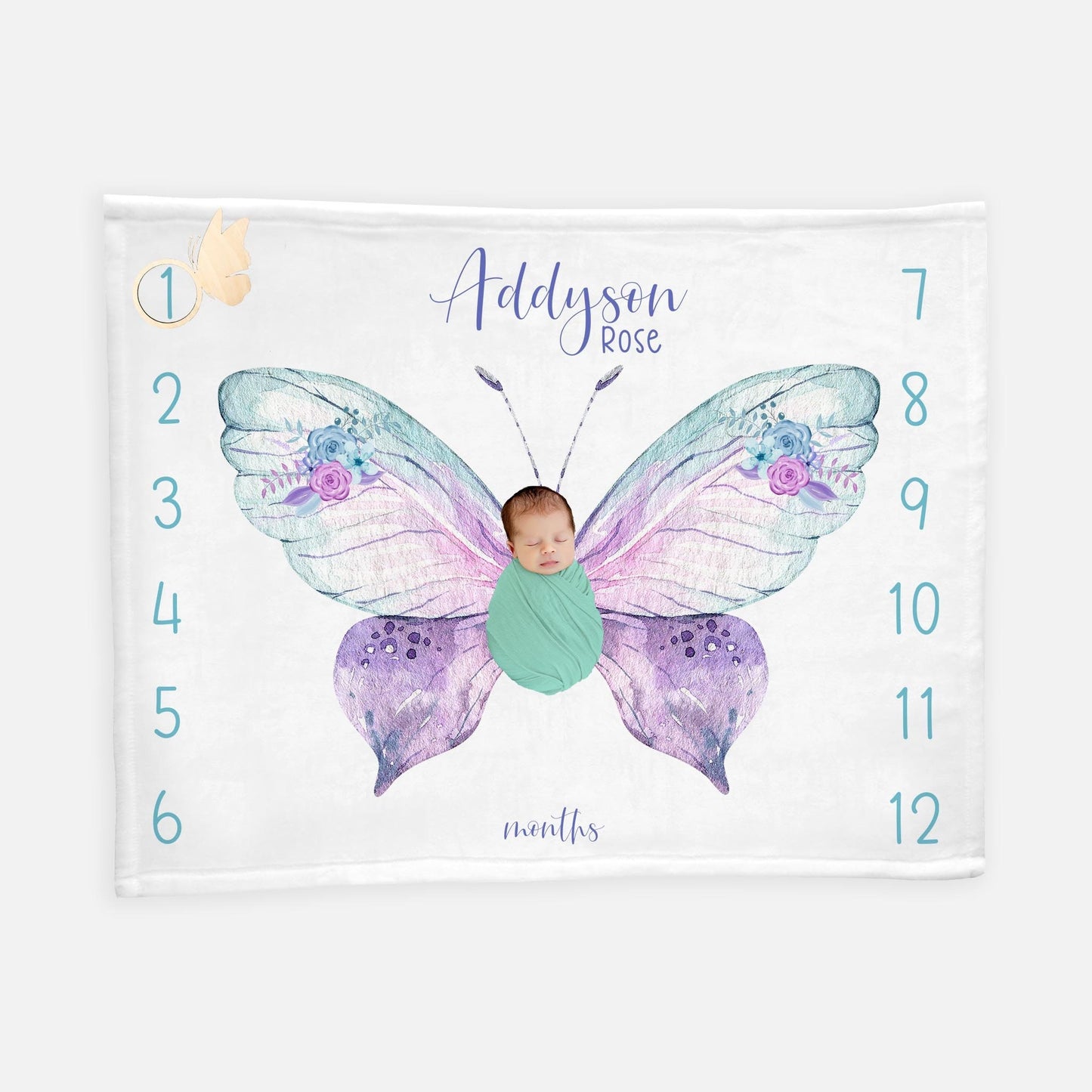 Lavender Mint Butterfly Baby Milestone Blanket F70