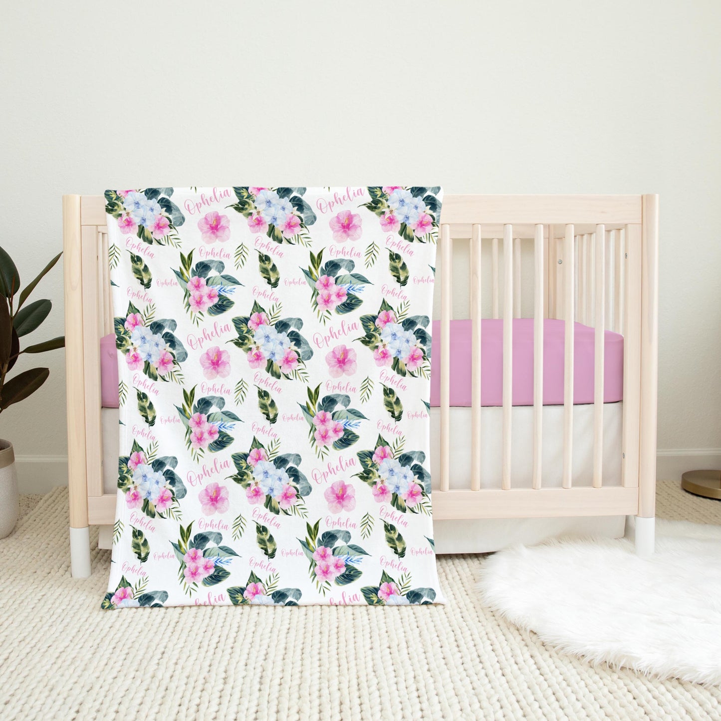 Tropical Orchid Baby Swaddle Blanket, Tropical Nursery F73