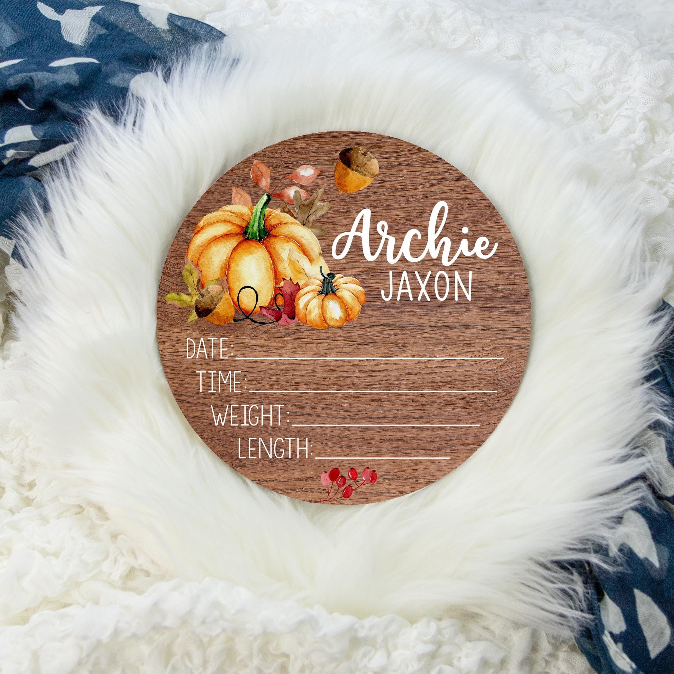 Stat Sign Autumn Wood Birth Stat Sign, Pumpkin B37 – The Little Blue Lion