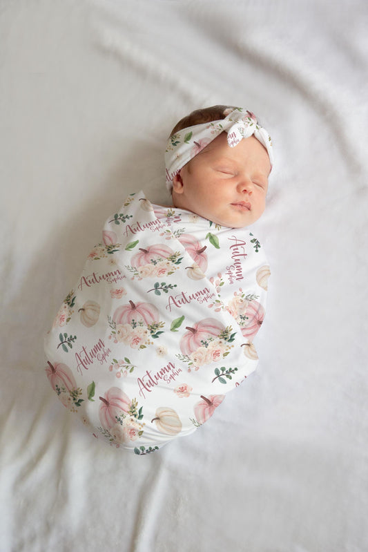 Girl Autumn Pumpkin Swaddle Set, G34