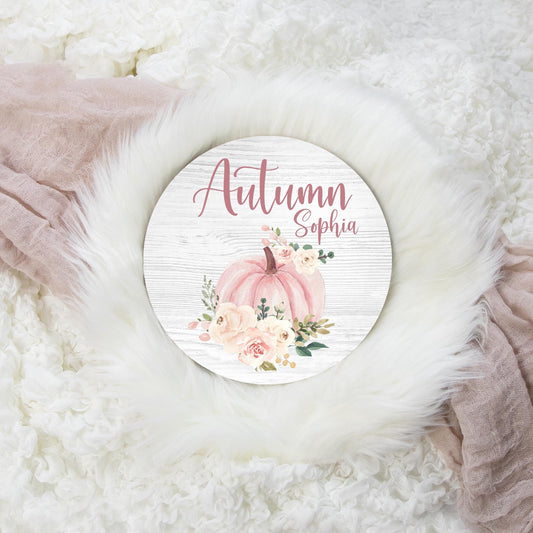 Girl Autumn Floral Round Wood Name Sign, G34