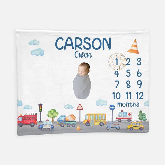 Transport Baby Milestone Blanket, Baby Boy Blanket T40