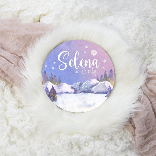 Mountain Round Wood Name Sign, Girl M22