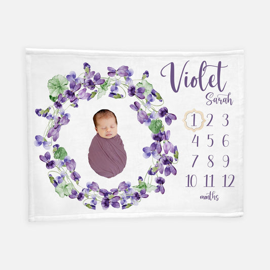 Violet Flower Baby Milestone Blanket, F72