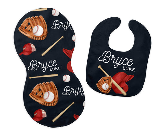 Baseball Bib and Burp Cloth Set, B35