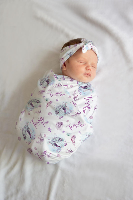 Turtle Swaddle Blanket, Ocean Theme Swaddle Set O26