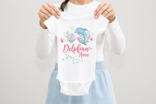 Under The Sea Baby Bodysuit, Dolphin Ocean Life Baby Outfit O23