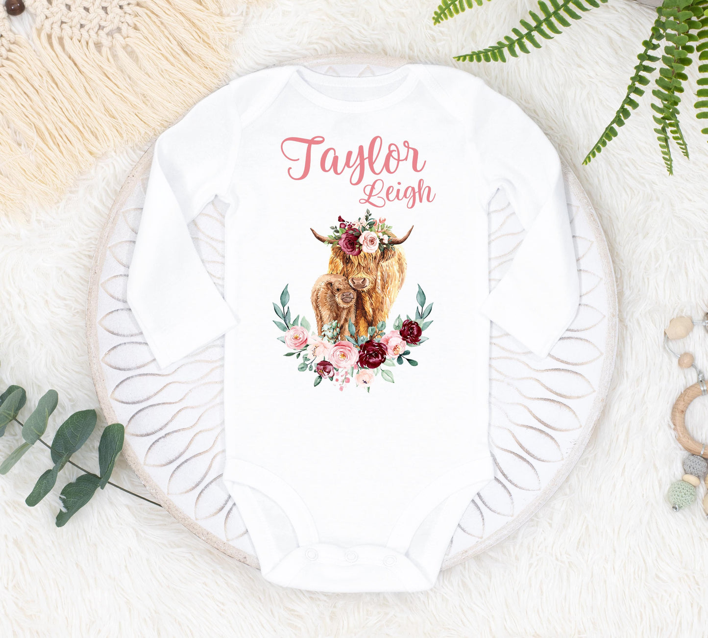 Highland Cow Baby Bodysuit, Girl C19