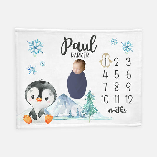 Penguin Baby Milestone Blanket, O29