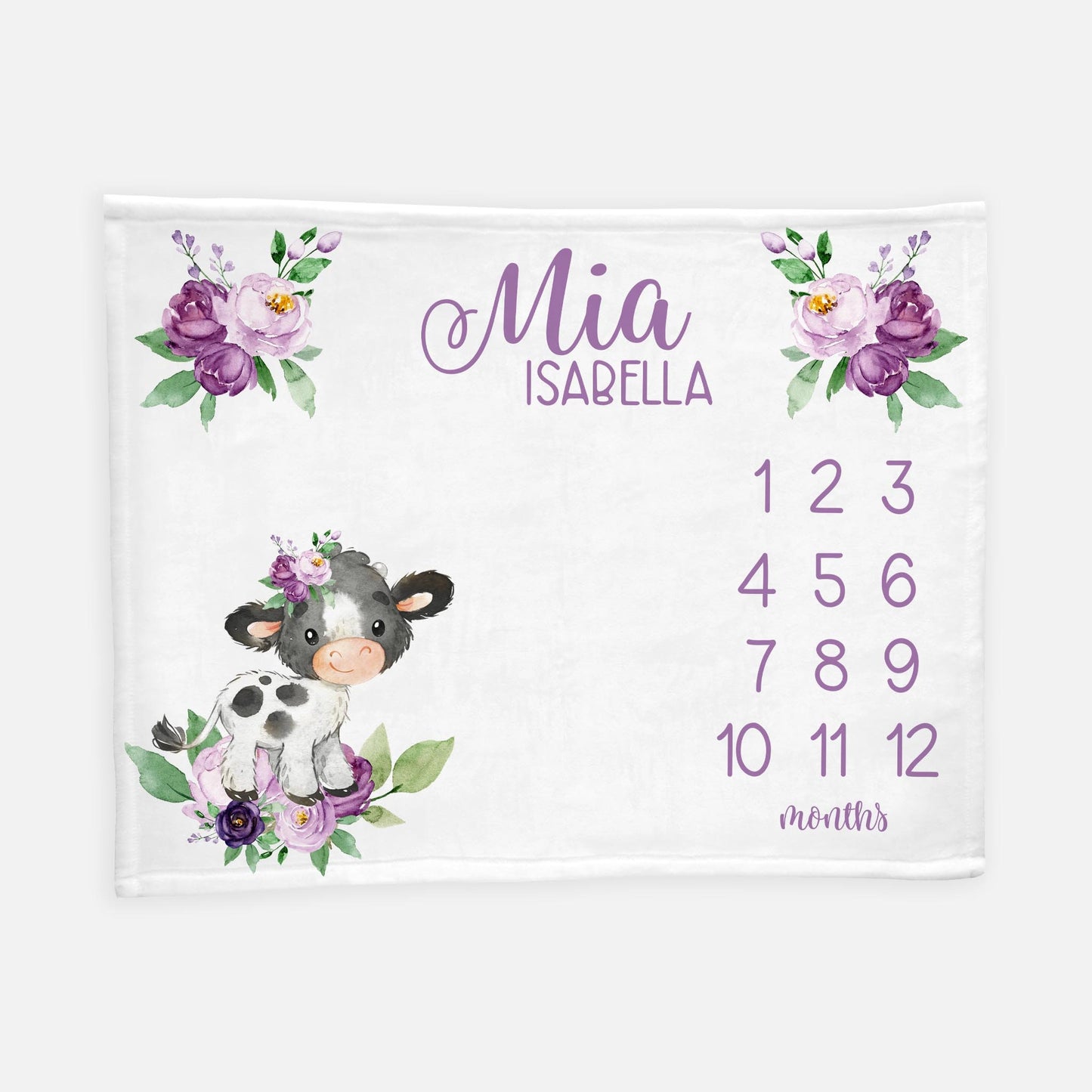 Cow Floral Baby Milestone Blanket, C5