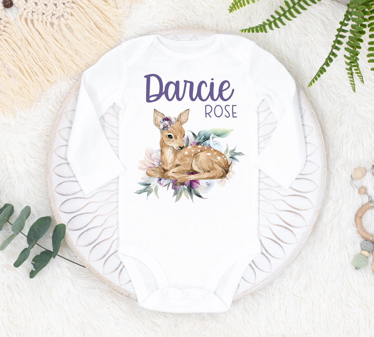 Girl Woodland Deer Baby Bodysuit, W33