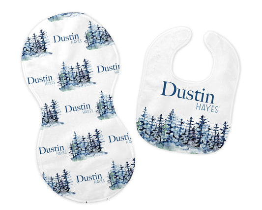 Blue Forest Bib and Burp Cloth Set, W36