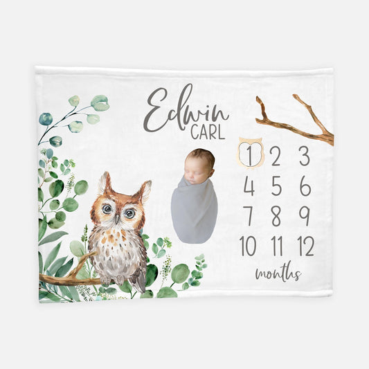 Owl Milestone Blanket,Woodland Boy W37