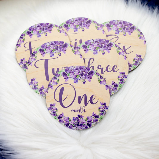 Violets Milestone Cards, Wood Photo Props, F72