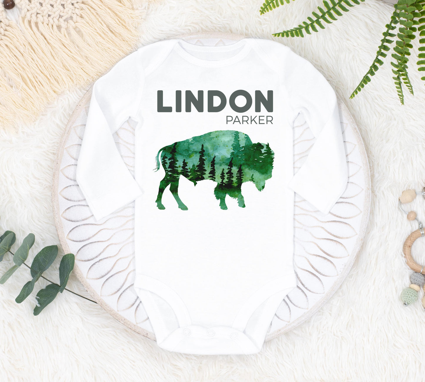 Buffalo Bison Forest Baby Bodysuit, W32