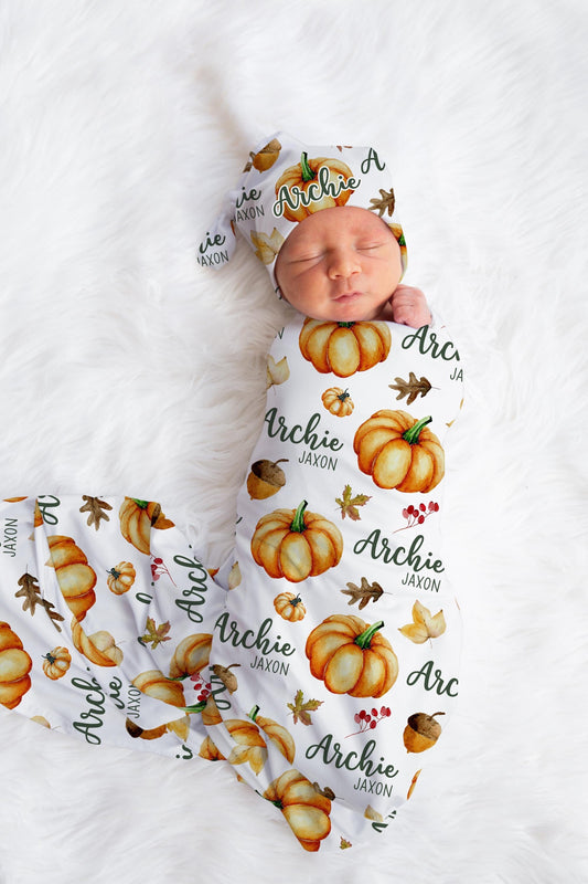 Autumn Swaddle Set, Pumpkin Baby Blanket, Autumn Nursery Theme, B37