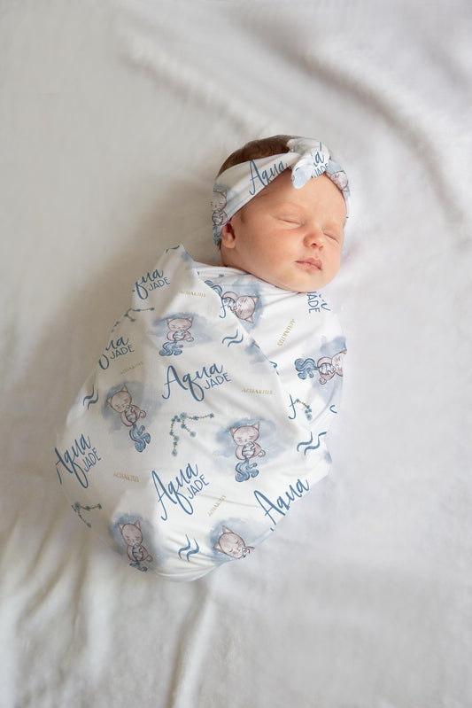 Aquarius Zodiac Sign Symbol Swaddle Set