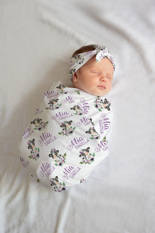 Girl Cow Swaddle Set, Floral C5