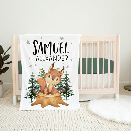 Squirrel Nursery Baby Blanket, Woodland Animal, W39