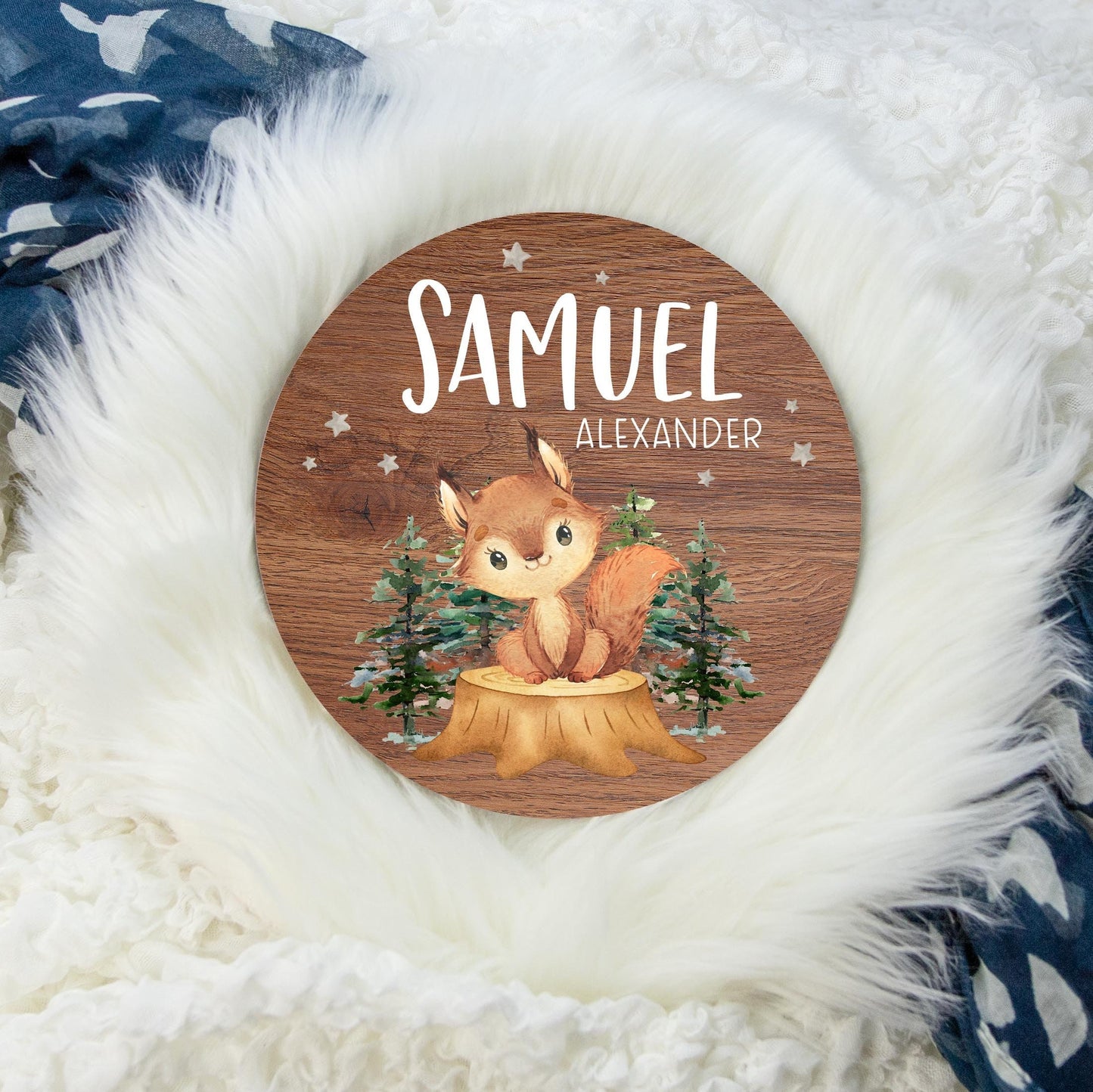 Squirrel Name Sign, Woodland Round Wood Name Sign, W39