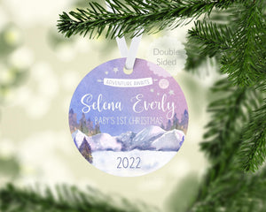 Adventure Awaits Baby First Christmas Ornament, Mountains Baby Girl Ornament M22