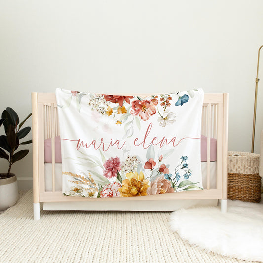 Wildflower Baby Blanket, Boho Nursery Decor F76