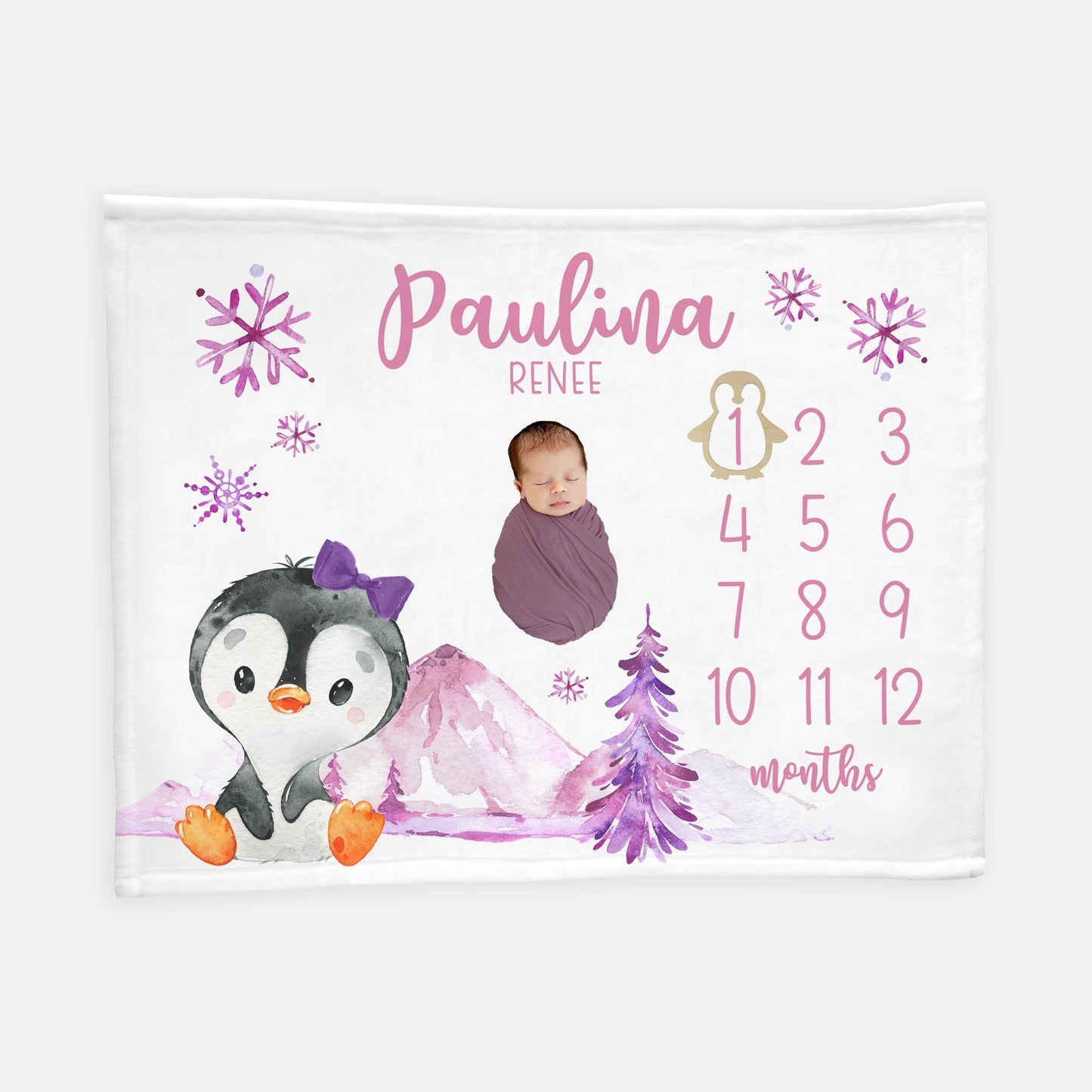 Girl Penguin Baby Milestone Blanket, O29