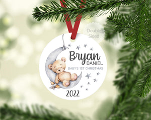 Bear Moon and Stars Baby 1st Christmas Ornament, B28