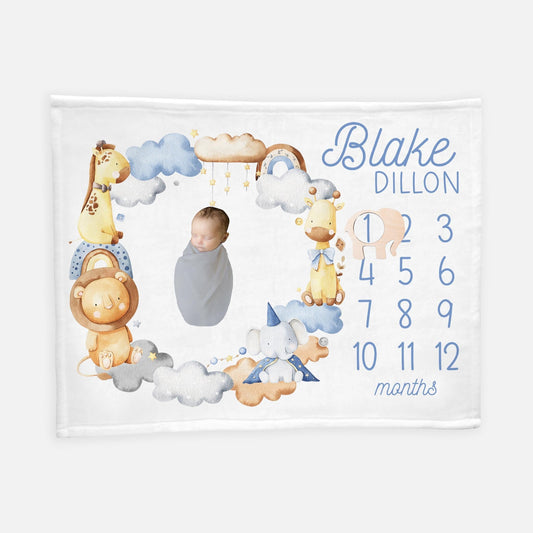 Safari Milestone Blanket, Baby Boy S40