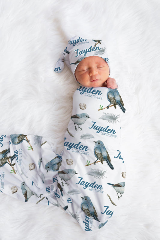 Blue Jay Bird Swaddle Set, B40