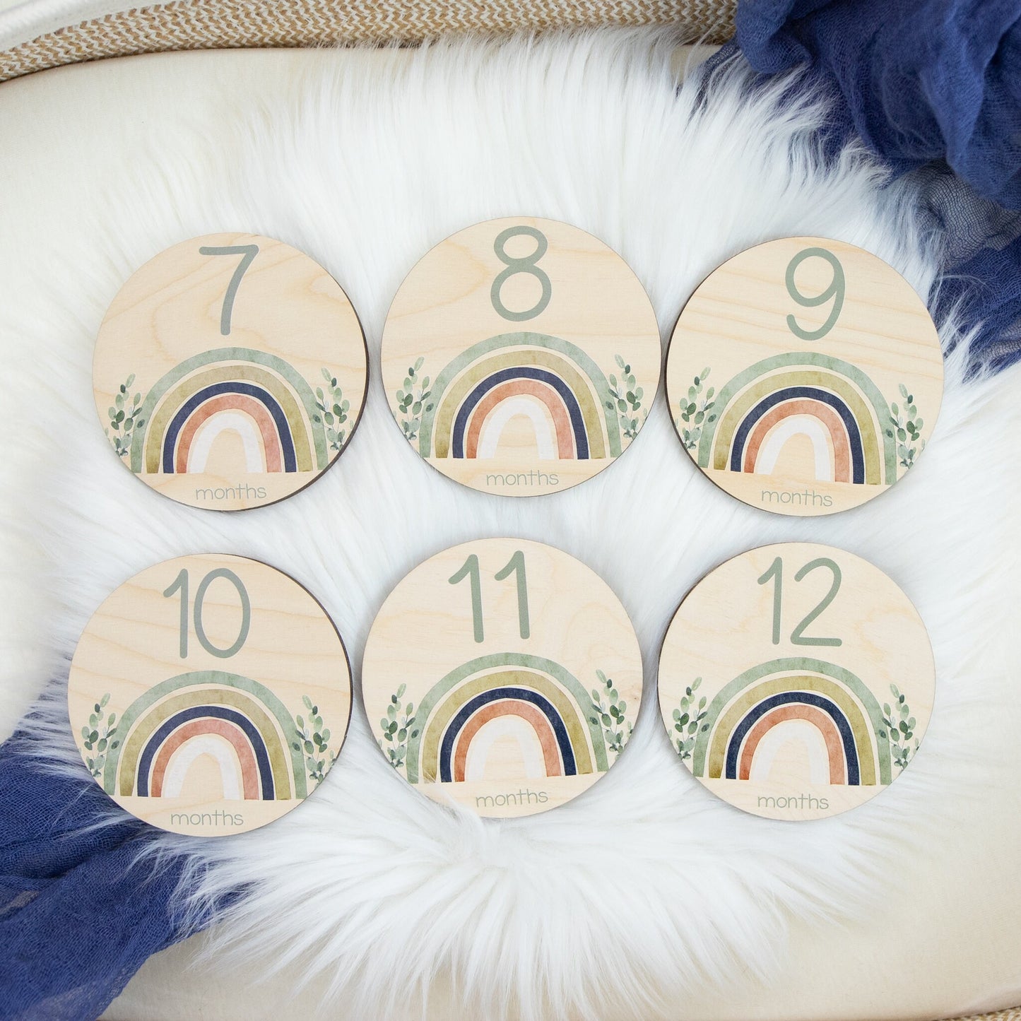 Green Rainbow Wood Milestone Cards, Boho T45