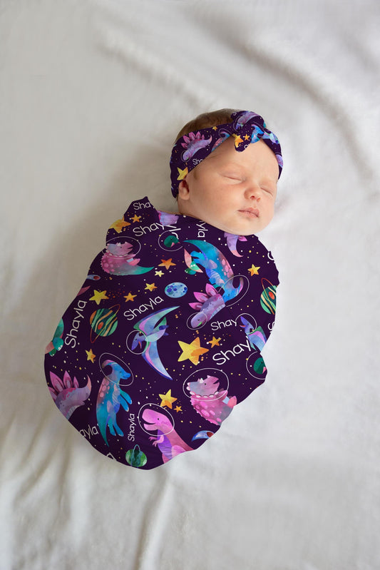 Girl Space Dinosaur Swaddle Blanket, T47