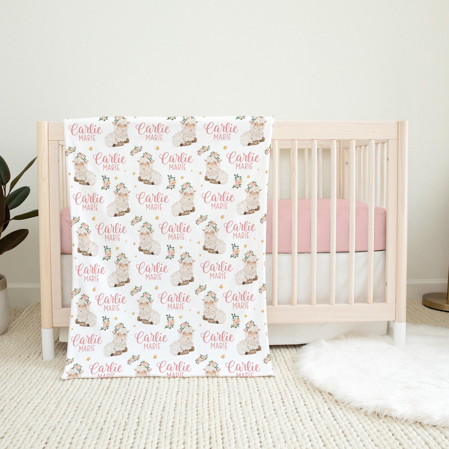 Sheep Swaddle Set, Girl Farm Nursery Theme, Floral C25