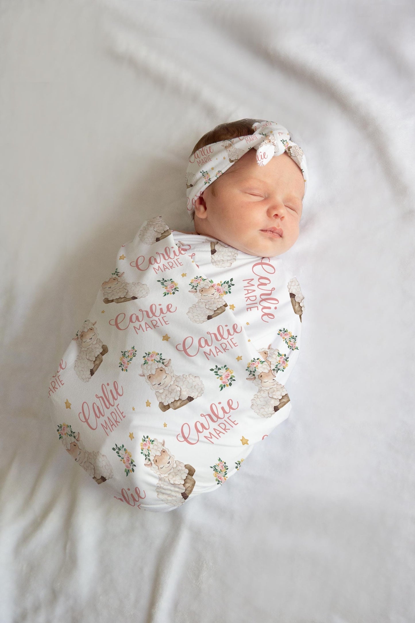 Sheep Swaddle Set, Girl Farm Nursery Theme, Floral C25