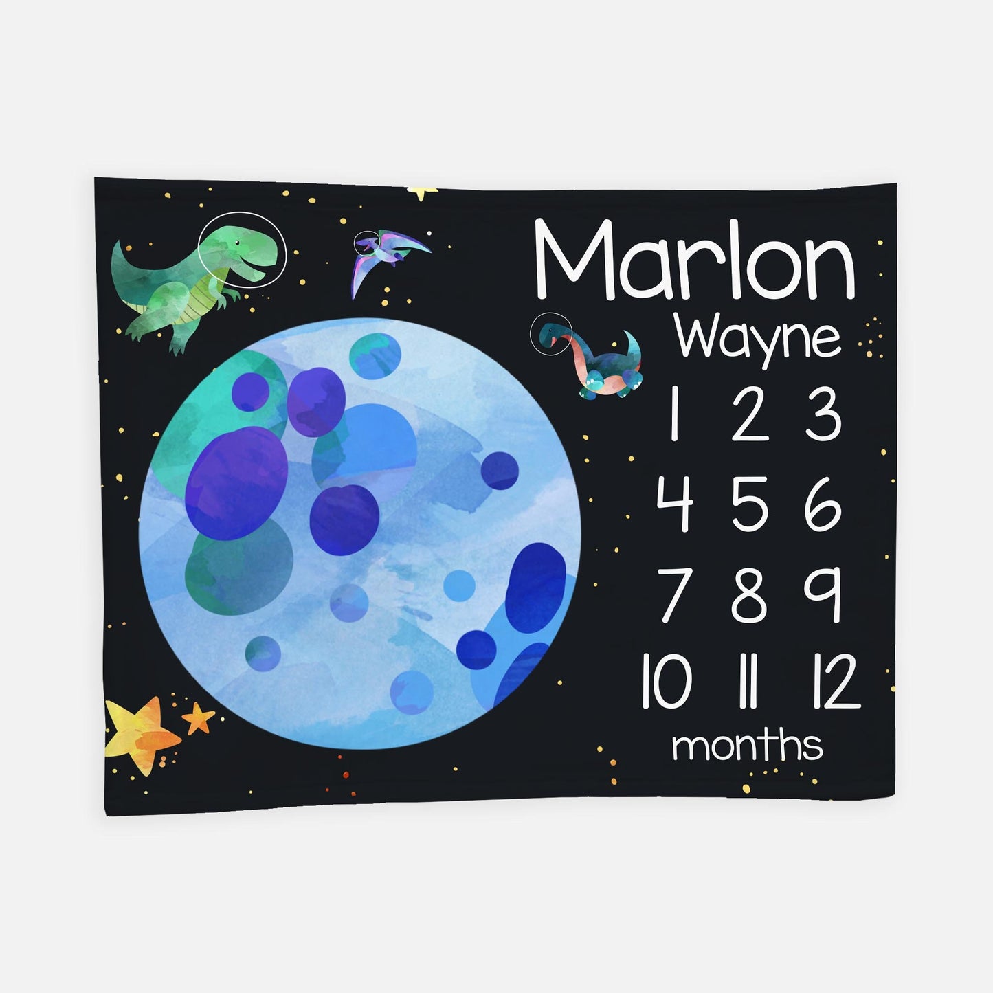 Space Dinosaurs Baby Milestone Blanket, Outer Space T47