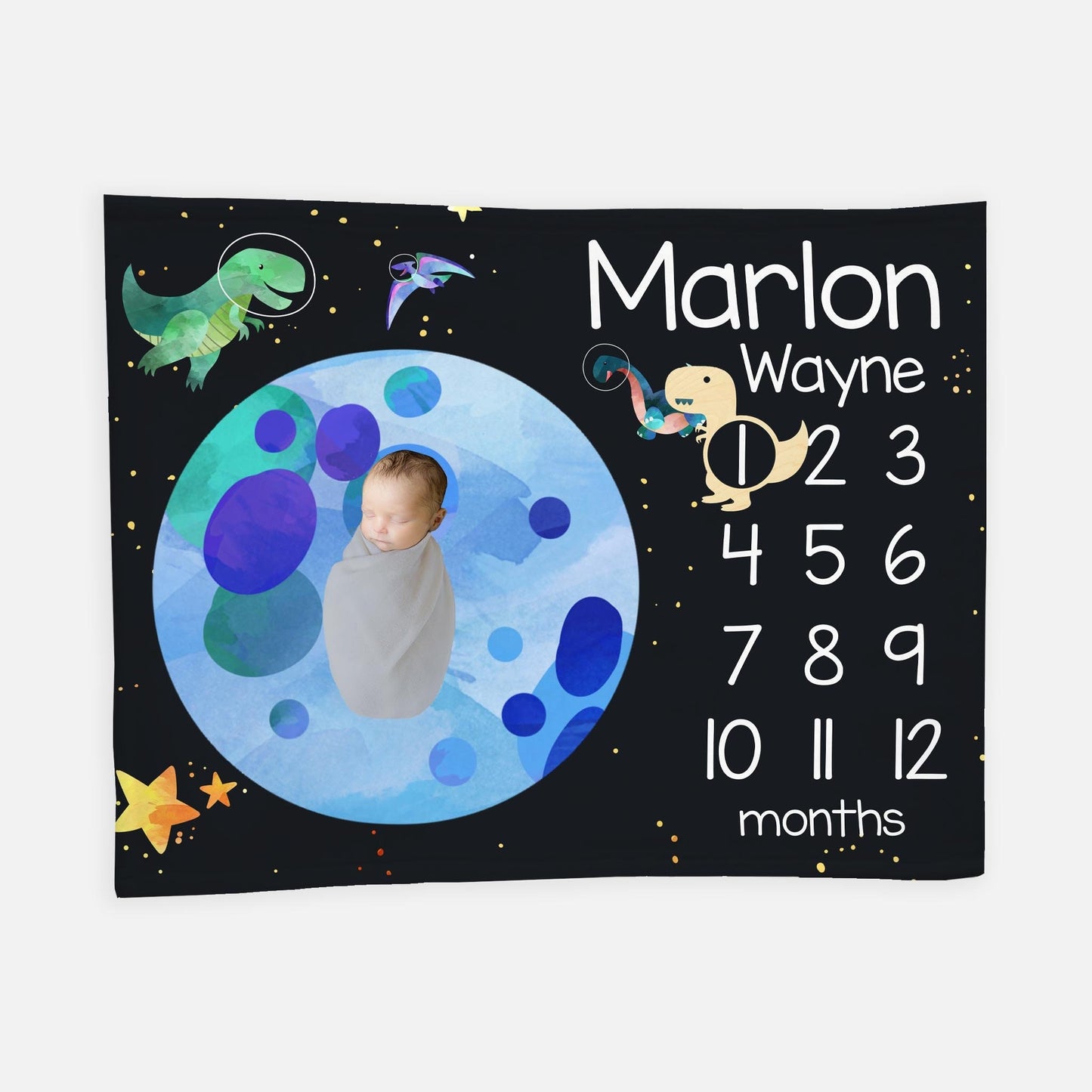 Space Dinosaurs Baby Milestone Blanket, Outer Space T47