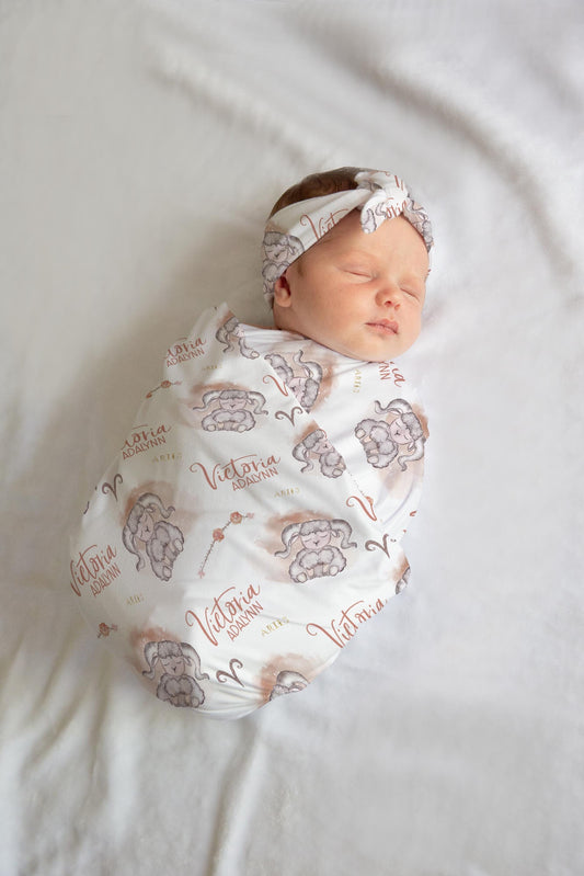 Aries Zodiac Sign Symbol Swaddle Set, Astrological Swaddle Blanket