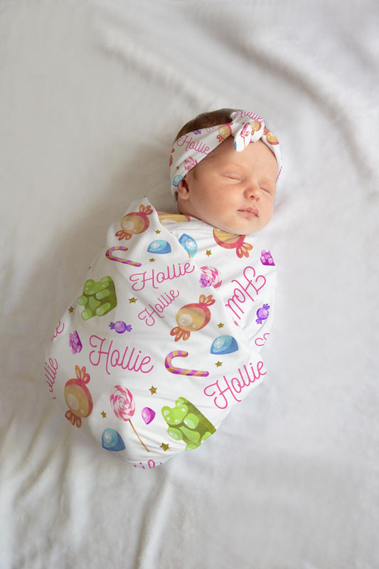 Personalized Candy Sweets Baby Swaddle Blanket, G35