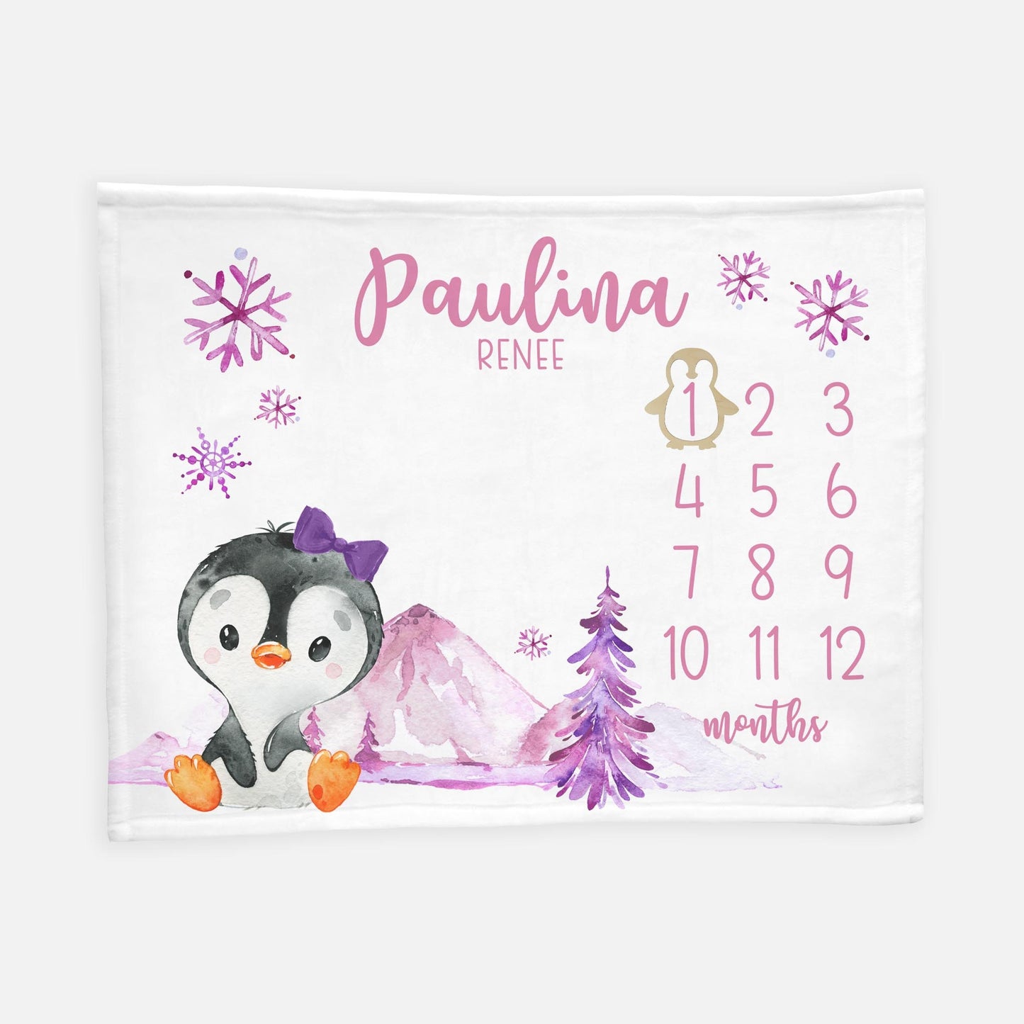 Girl Penguin Baby Milestone Blanket, O29