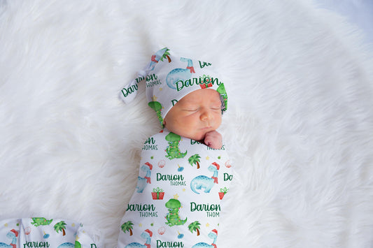 Christmas Dinosaur Swaddle Blanket