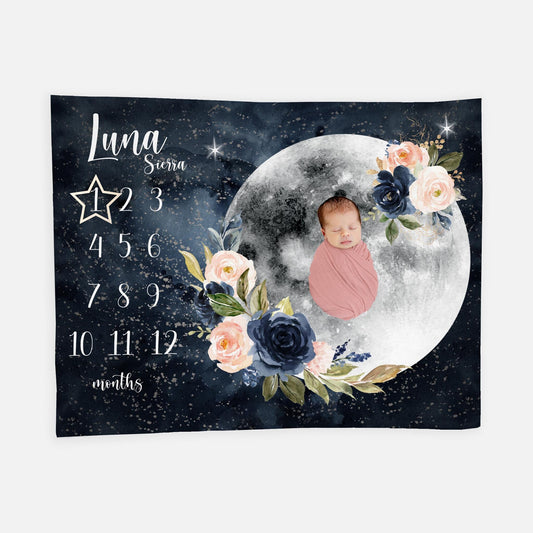 Floral Moon Baby Milestone Blanket, T49