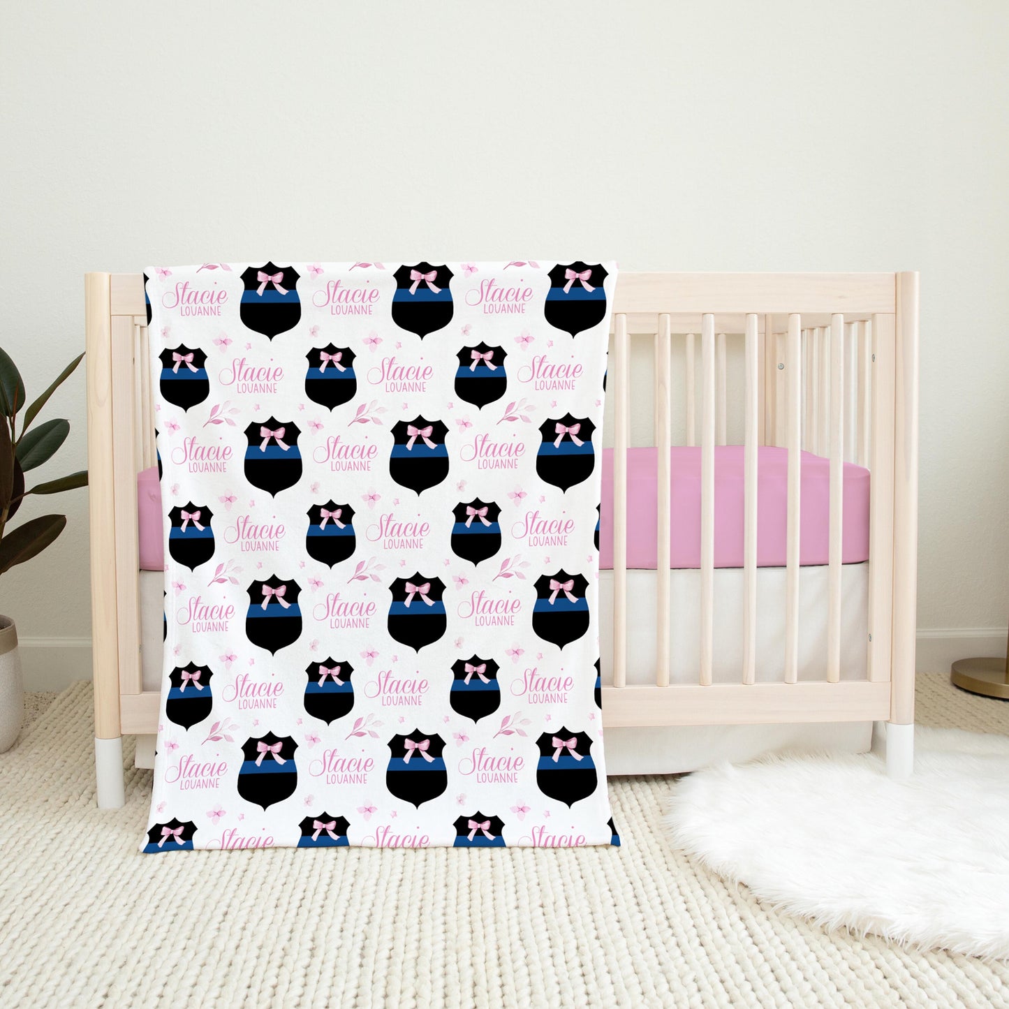 Baby Girl Police Swaddle Blanket, B17