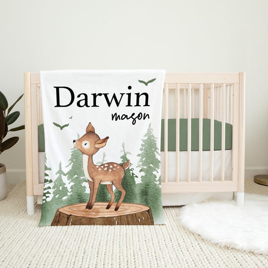 Personalized Woodland Deer Baby Blanket, W40