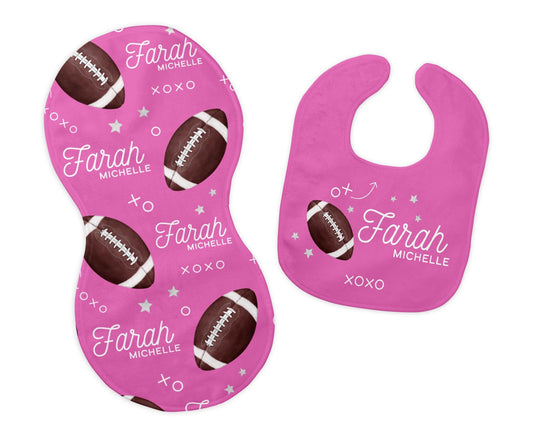 Girl Football Bib and Burp Cloth Set, B43