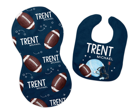 Boy Football Bib and Burp Cloth Set, B43