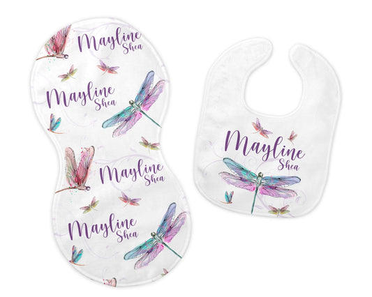 Dragonfly Bib and Burp Cloth Set, G39