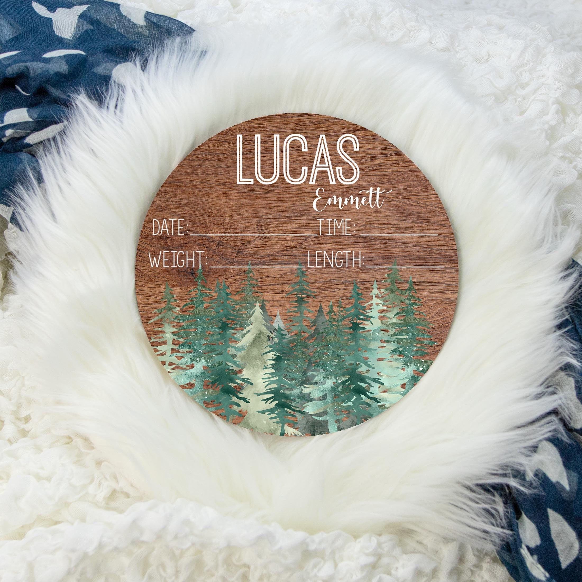 Forest Round Wood Birth Stat Sign – The Little Blue Lion